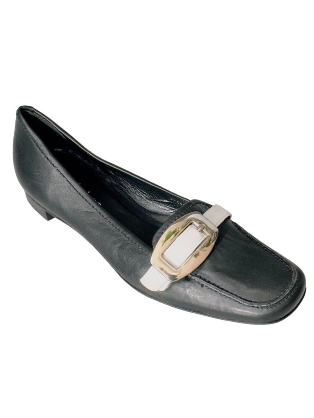 CATHY JEAN Womens Shoes Blue / White Strap Leather Vintage Loafers Size EU 38 US
